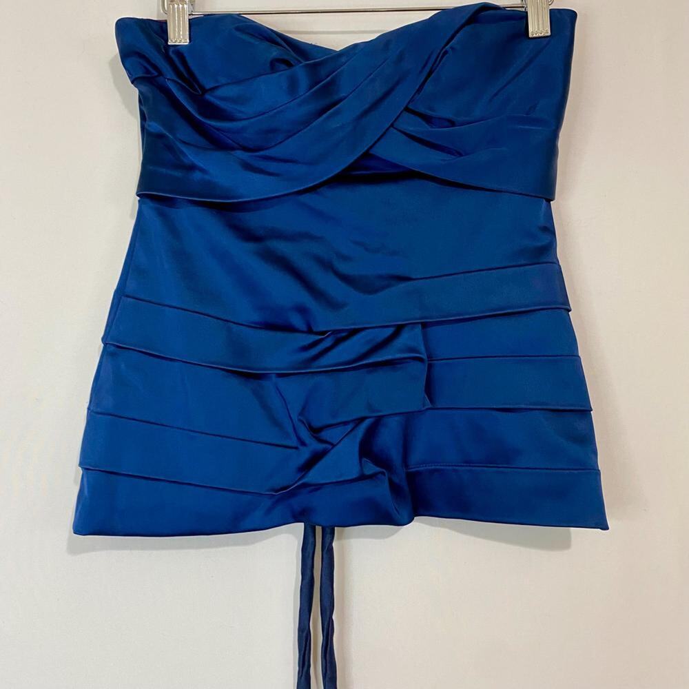 Nicole Miller Women’s Ruffle Strapless Blouse Top Navy Blue Size 0 EUC
